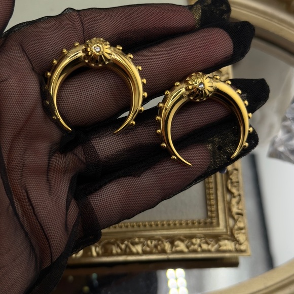 Bold Gold Crescent Hoop Earrings – Stainless Steel - Picture 14 of 14